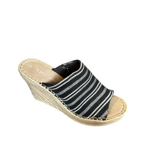 TOMS Women's Wedge Sandals Size 6 Black and White Striped Espadrille